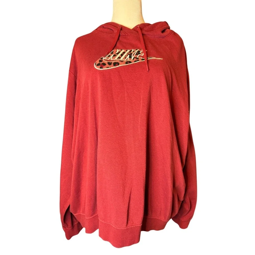 Nike Sportswear Futura Hoodie Red Womens 3x Animal Print Leopard Graphic Athlete